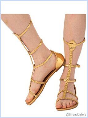 Rubies Gold Gladiator Costume Sandals Faux Leather T-Strap